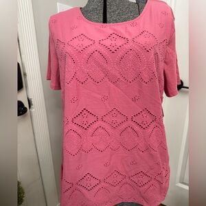 Women’s Croft  & Barrow Pink Eyelet Short Sleeve Tunic NWT Large